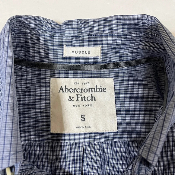 ABERCROMBIE & FITCH Mens Button Down Long Sleeve Muscle Shirt Blue White Small - Picture 4 of 9